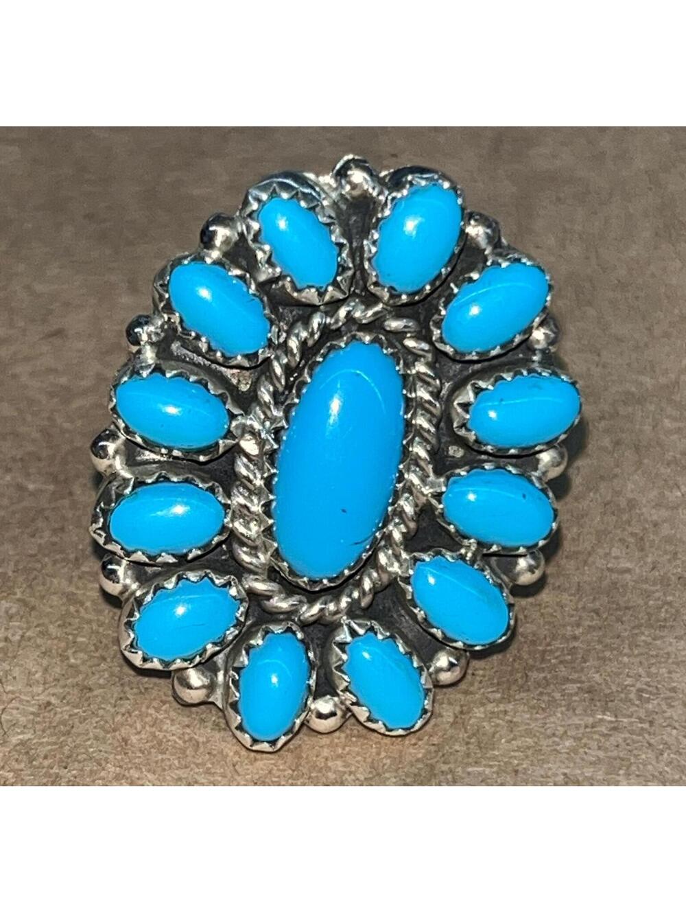 Navajo cluster turquoise traditional sterling silver ring size 8 -Sammy Byjoe